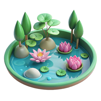 3D Illustration of a Pond with Water Lilies png