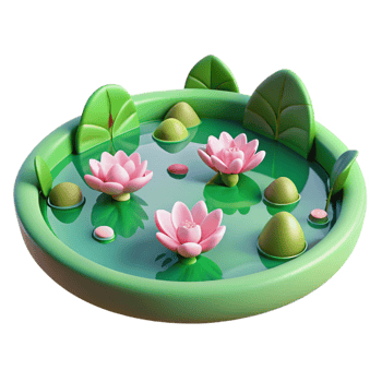 3D Render of a Pond with Water Lilies png