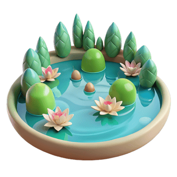3D Illustration of a Small Pond with Water Lilies png