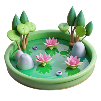 3D Rendered Pond with Lotus Flowers png