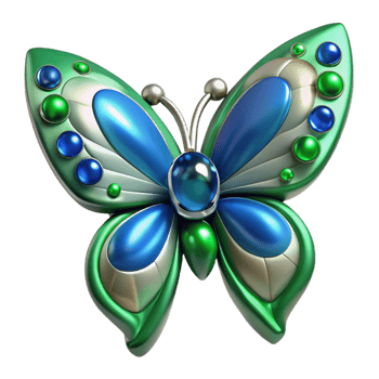 3D Green and Blue Butterfly with Jewels png