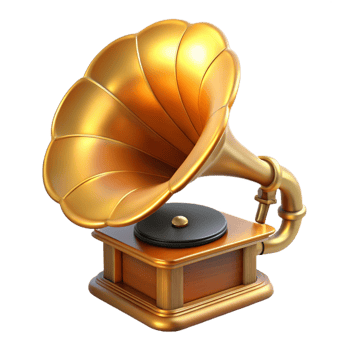 Golden 3D Vintage Phonograph Illustration png