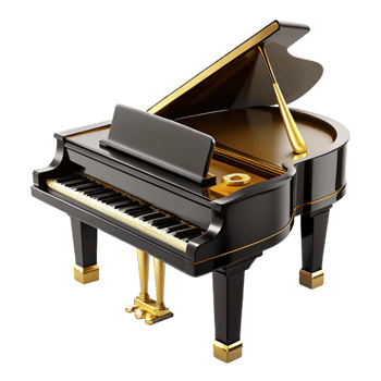 Black Grand Piano with Golden Accents png