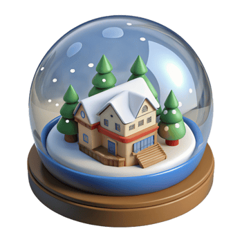 Snow Globe 3D Illustration with Winter House and Pine Trees png