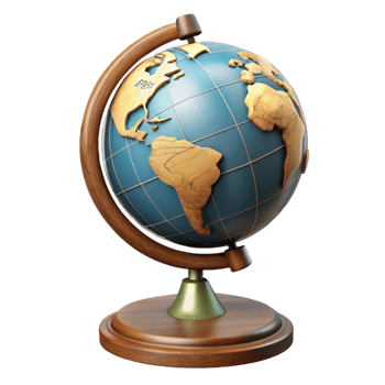3D Globe Render with Wooden Stand png