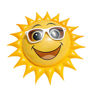 cartoon style sun wearing sunglasses, smiling joyfully, radiates warmth and happiness. Perfect for summer themes and cheerful designs png