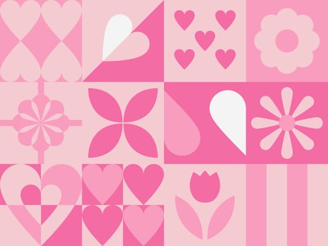 Retro hearts and flowers grid vector