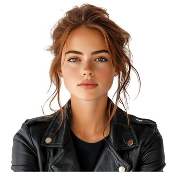 A young woman wearing a leather jacket transparent background png