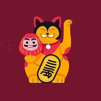 Golden lucky cat with daruma vector