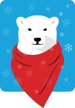 Portrait of polar bear, wearing Christmas cap, like Santa Claus, cool style vector
