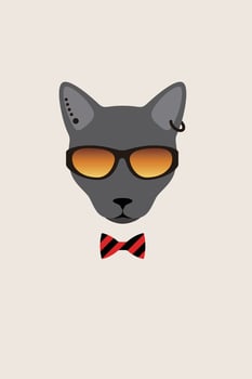 Russian Blue cat gentlemen wear a glasses and earrings, Fashion portrait of cat vector