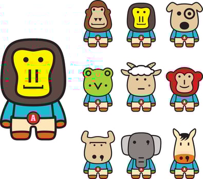 animal character flat icon set vector