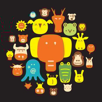 animal face flat icon set vector
