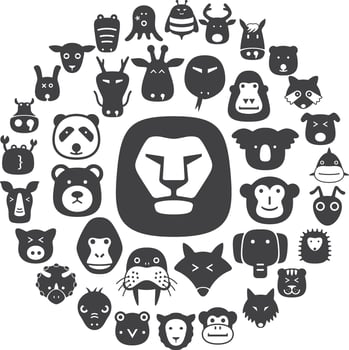 Animal face flat character flat icon design vector