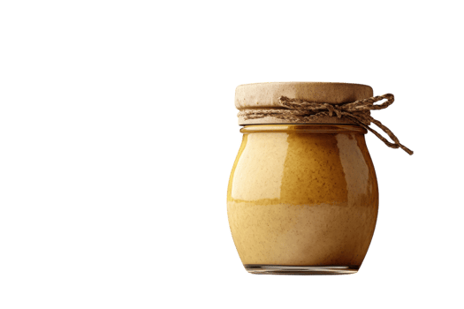 Honey in a glass jar with a wooden lid, showcasing natural sweetness and rustic charm in a simple kitchen setting png