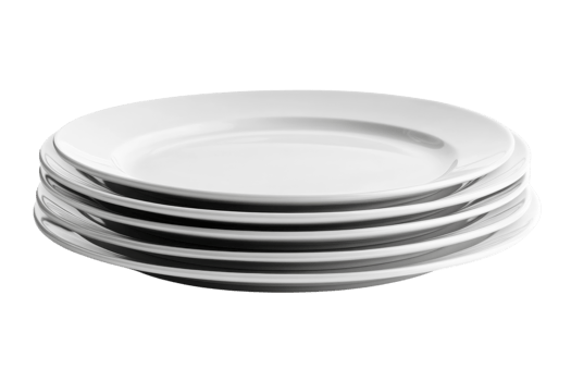 Stack of white plates neatly arranged on a table ready for dining or serving food at a gathering png