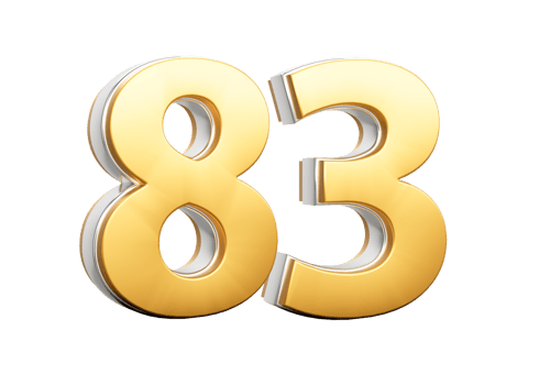3D Golden Shiny Number 83 Eighty Three With Silver Outline 3D Illustration png