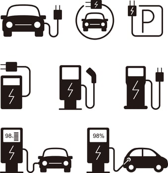 Electric car charging station icon, icon vector