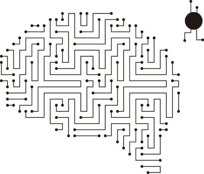 circuit board, maze and brain, Artificial intelligence concept. illustration vector
