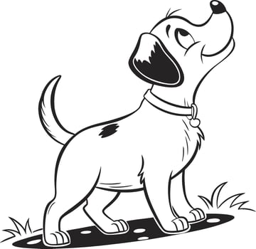 A cartoon dog standing on a rock coloring page vector
