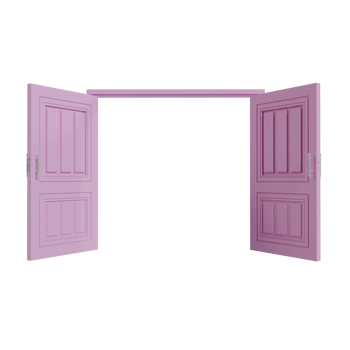 3d render of open pink door. mockup template concept png