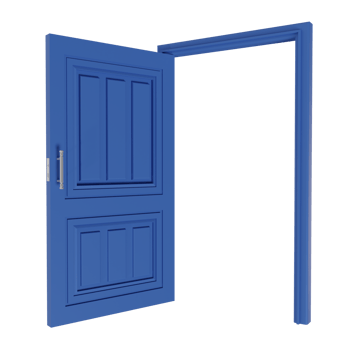 3d render of open blue door. mockup template concept png