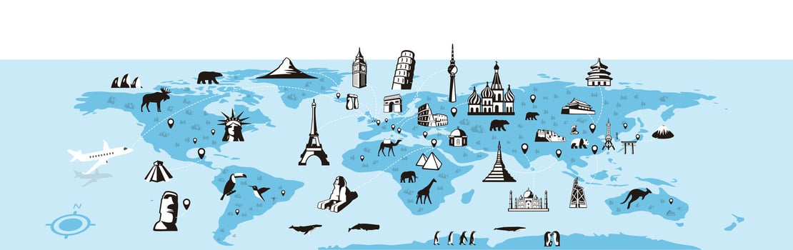 Landmark and animal map of the world, illustration vector