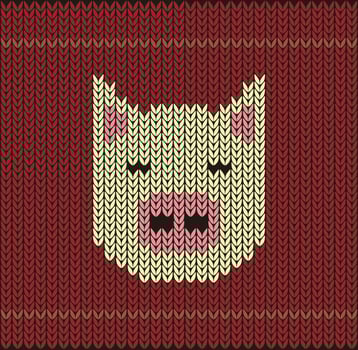 Cute pig on the knitting pattern, Happy new year, illustration vector