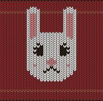 Cute rabbit toy on the knitting pattern, Happy new year, illustration vector