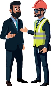 Two men in hard hats talking to each other vector
