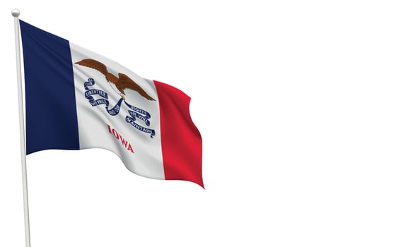Isolated waving flag of Iowa is a state United States vector