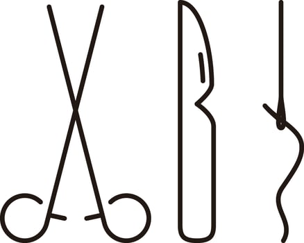 Medical icons, scalpel, forceps and needle, illustration vector