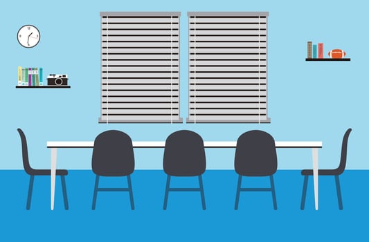 Big meeting room with big table, chairs, illustration vector