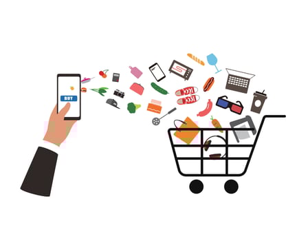Concept of buying online, mobile shopping, illustration vector