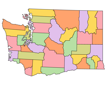 Washington map seprate counties colour png