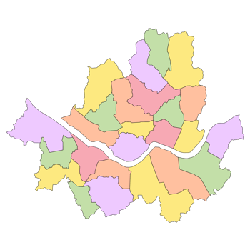 color map of Seoul City gu or districts, administrative map of the South Korean Seoul City png
