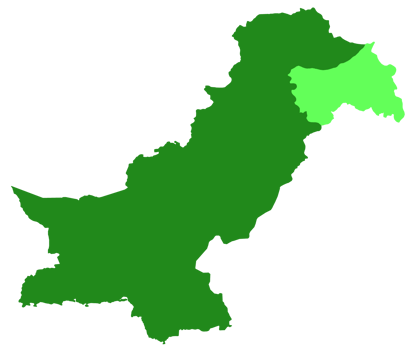 Pakistan green colour map and soft green highlighted for Kashmir png