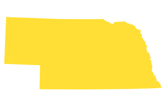A yellow state map with the word nebraska png