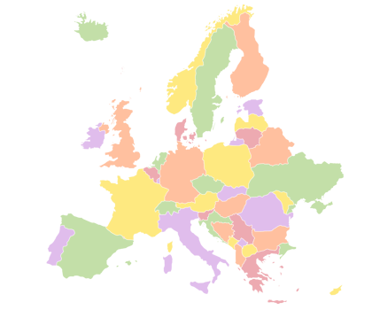 Colorful political map of Europe with each country shown in different color boundaries geography continent illustration educational reference atlas design school learning material png