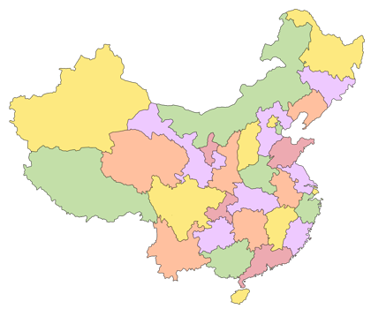 China administrative divisions map, colorful China map and provinces png