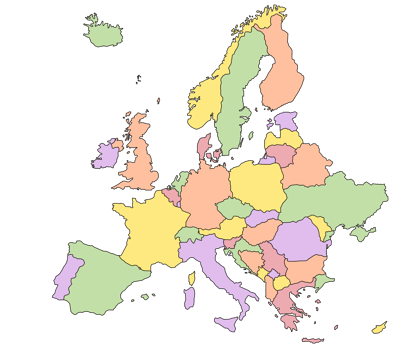 Europe map modern colorful style. multi coloured Europe map. maps of European countries with highlighted by different colours png
