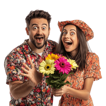 Boy and Girl Giving Flowers on Transparent Background png