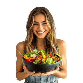 Girl Holding Salad Bowl in Hand on Transparent Background Image png