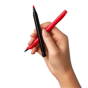 A person holding a red pen and a black pen png