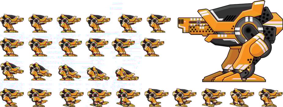 Cannon Mech Robot Animated Game Character Sprite vector