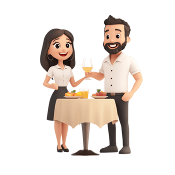 image of a smiling couple standing near a served table png