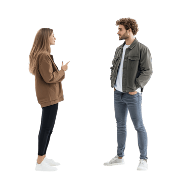 image of a serious young woman talking to her male colleague png