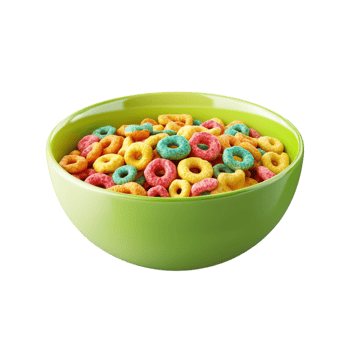 Green Bowl with Colorful Cereal on transparent background png