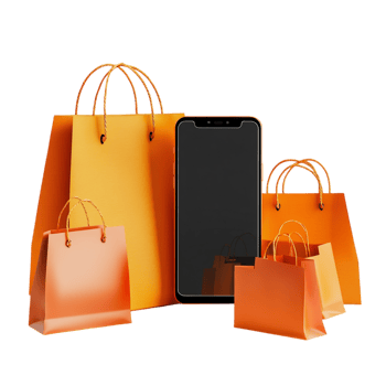 image of a smartphone mockup with shopping bags and products png