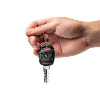 Hand holding a car key on a transparent background png